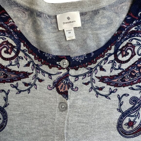 DRESSBARN CARDIGAN SWEATER FLORAL PAISLEY 3/4 SLEEVE STRETCHY WOMEN'S 1X GRAY - Picture 3 of 8